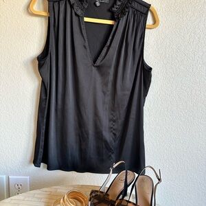 White House Black Market Ruffled Black Blouse